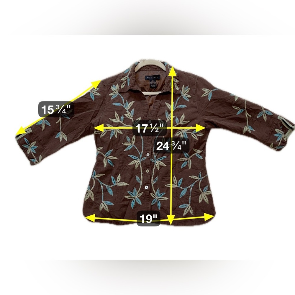 Silkland Brown Jacket 100% Silk Embroidered Button-Front Boho Floral Large - Picture 5 of 7